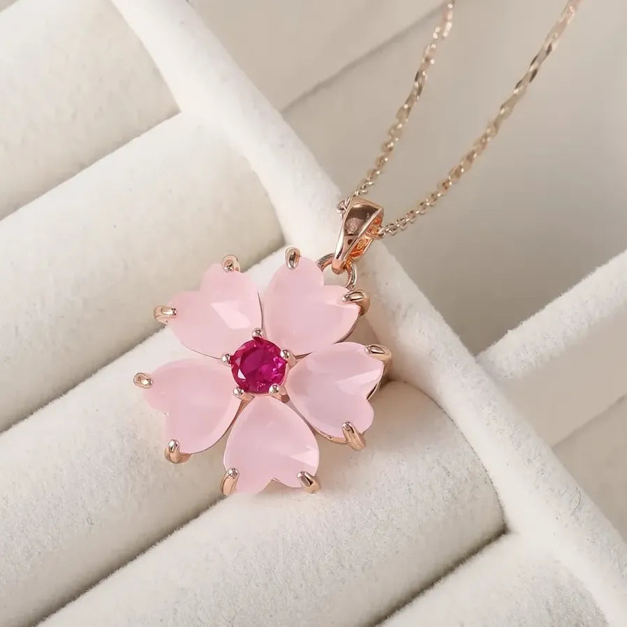 Pink Flower Geometric Bridal Wedding Necklace Brass Acrylic Jewelry