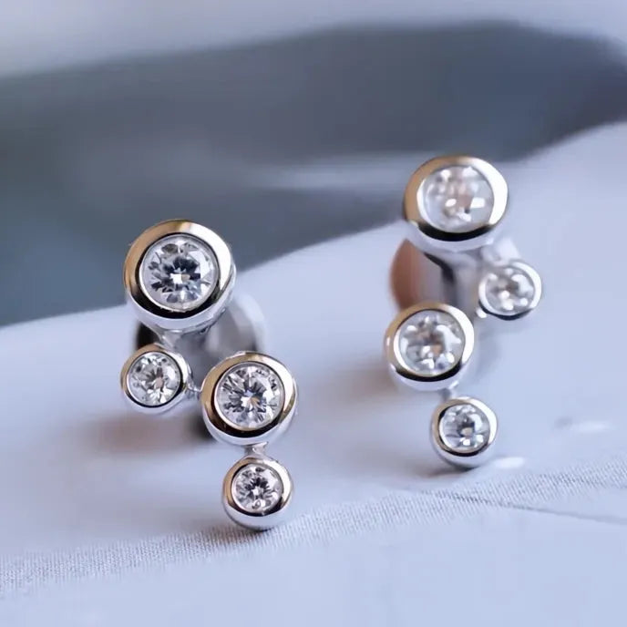 Minimalist Silver Round Cubic Zirconia Geometric Stud Earrings for Women Gift Jewelry