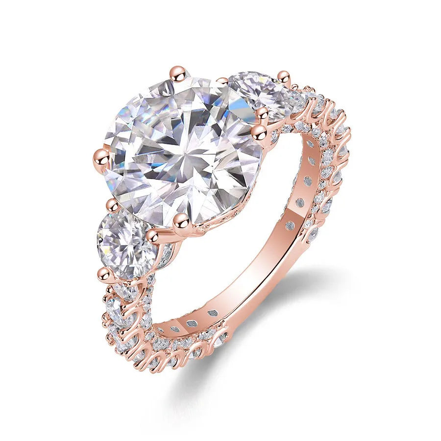Luxury 5CT Round Cut Moissanite Ring Women S925 Sterling Silver 18K Gold Plated Jewelry
