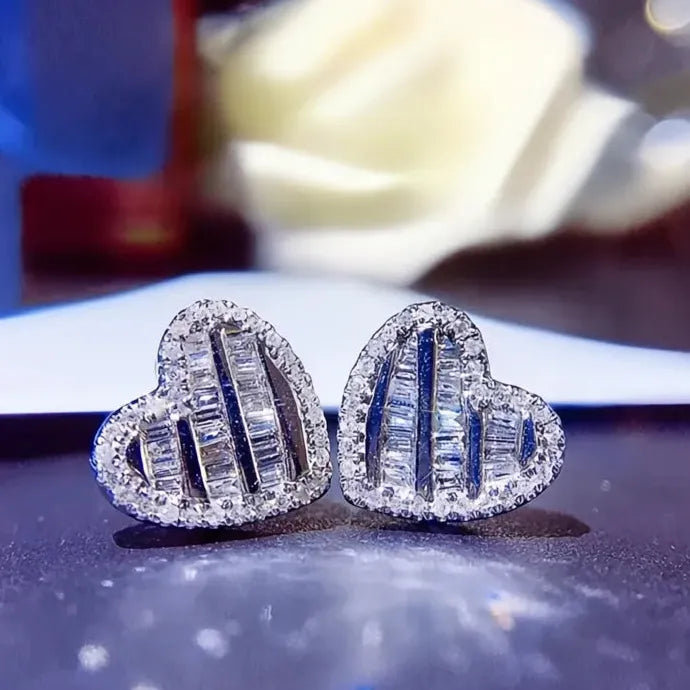 Heart Shiny CZ Stud Earrings Women Bridal Wedding Copper Jewelry Gift