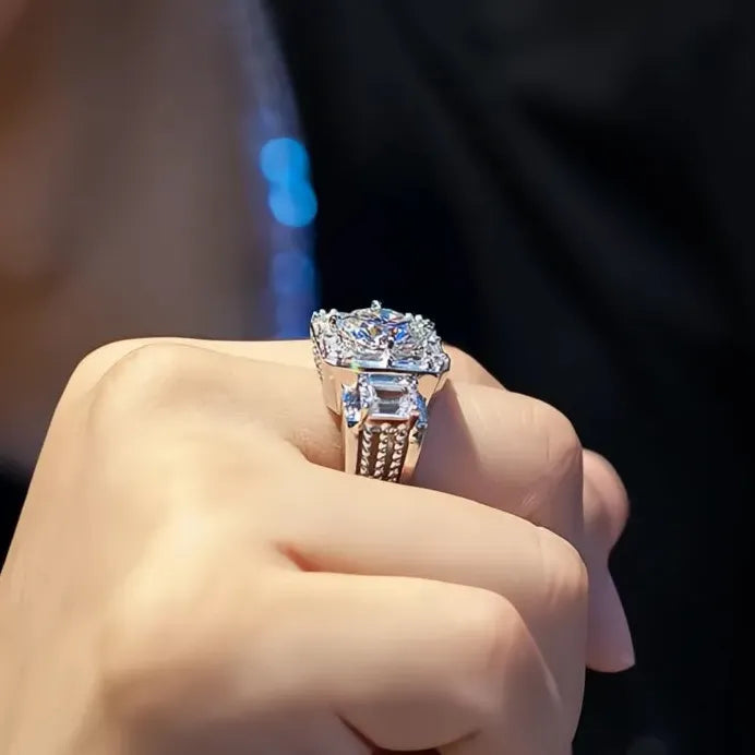 Geometric Square Cubic Zirconia Wedding Engagement Rings Unisex Bands