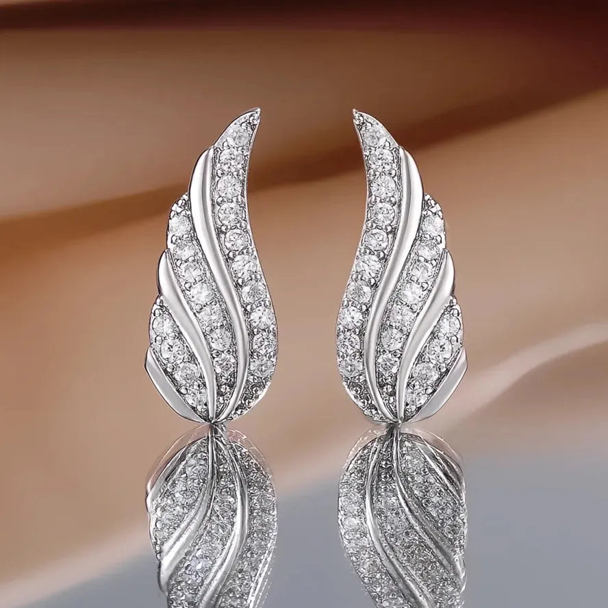Copper Wing Stud Earrings for Women with CZ Stone, Silver & Gold Color, Geometric Design Gift Jewelry