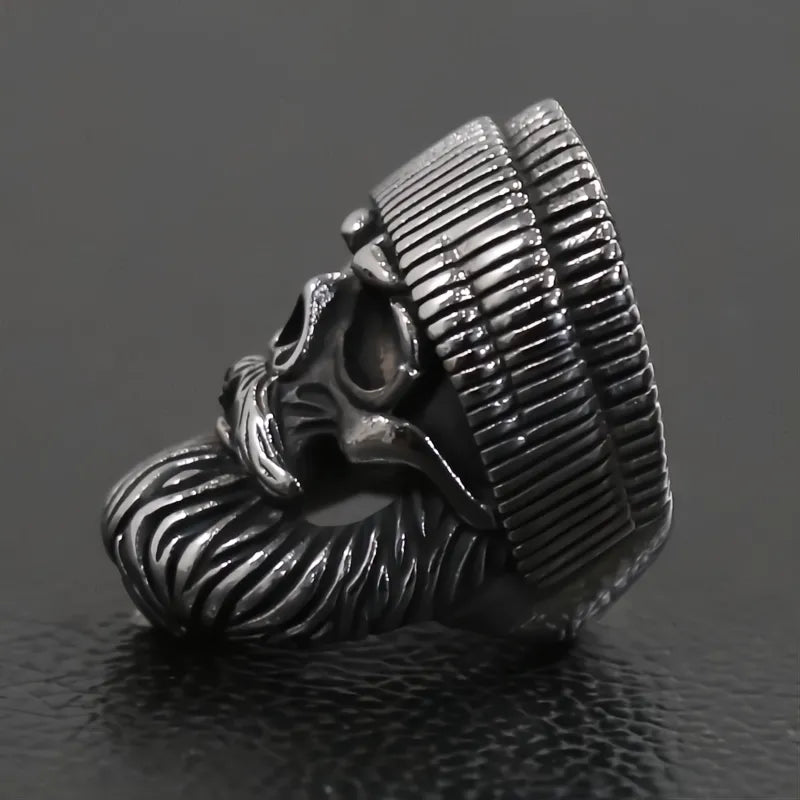 Punk Skull Ring Stainless Steel Men Boys Big Beard Hat Old Man Biker Hip Hop Jewelry Gift