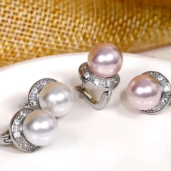 Elegant Simulated Pearl Stud Earrings for Women White Pink Bridal Jewelry