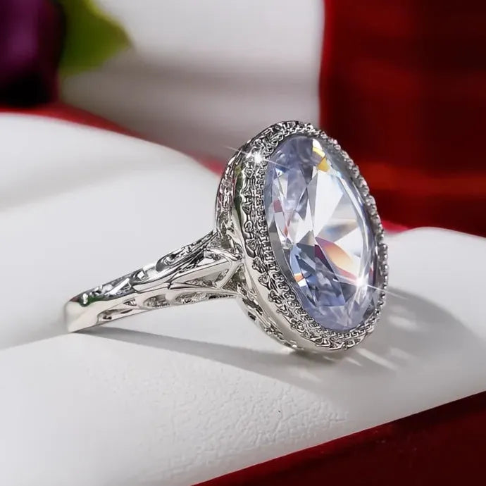 Oval Crystal Cubic Zirconia Wedding Engagement Ring for Women Brass Band