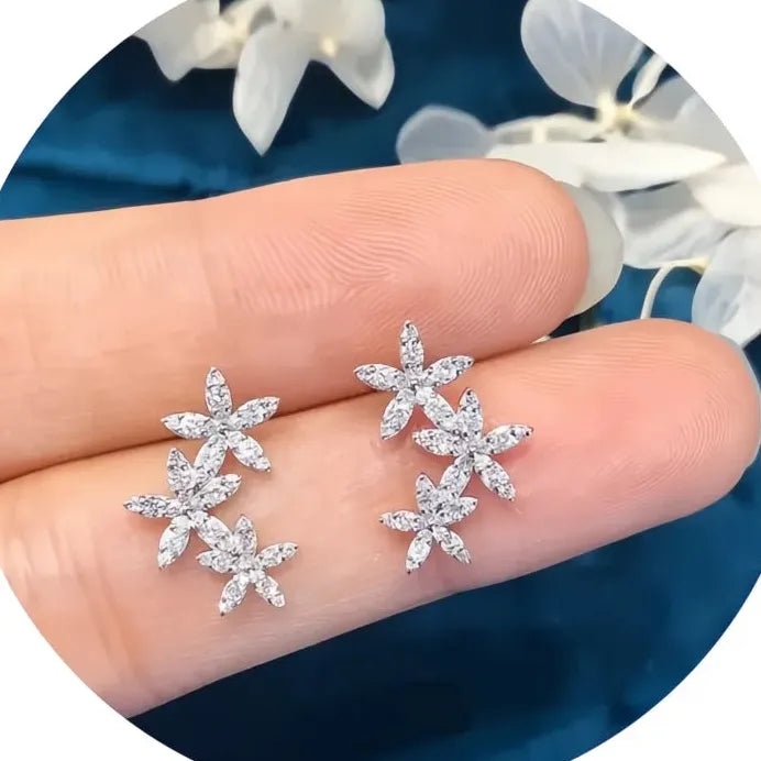 Geometric Cubic Zirconia Flower Stud Earrings for Women Party Wedding