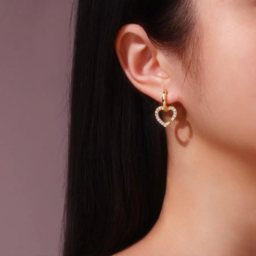 2pcs Heart Shaped Moissanite Earrings 0.578CTW 18K Gold Plated S925 Silver Jewelry