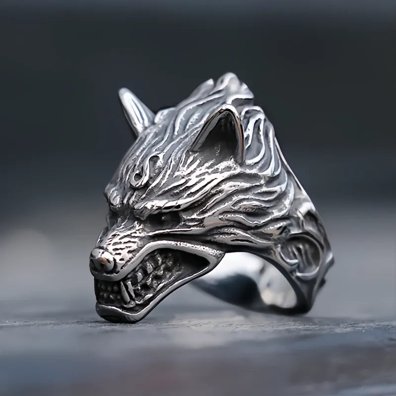316L Stainless Steel Viking Wolf Head Ring Men’s Biker Nordic Punk Jewelry Size 7-13