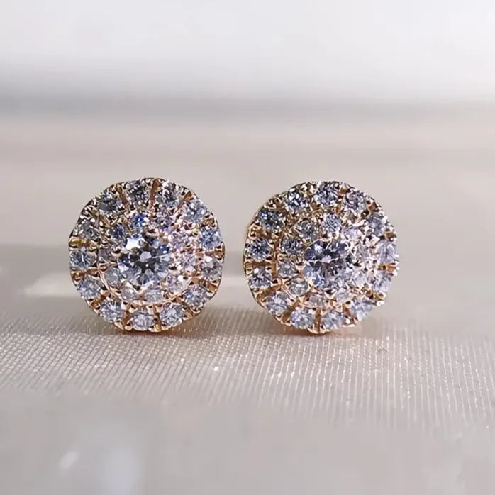 Geometric CZ Round Stud Earrings for Women Copper Alloy Jewelry