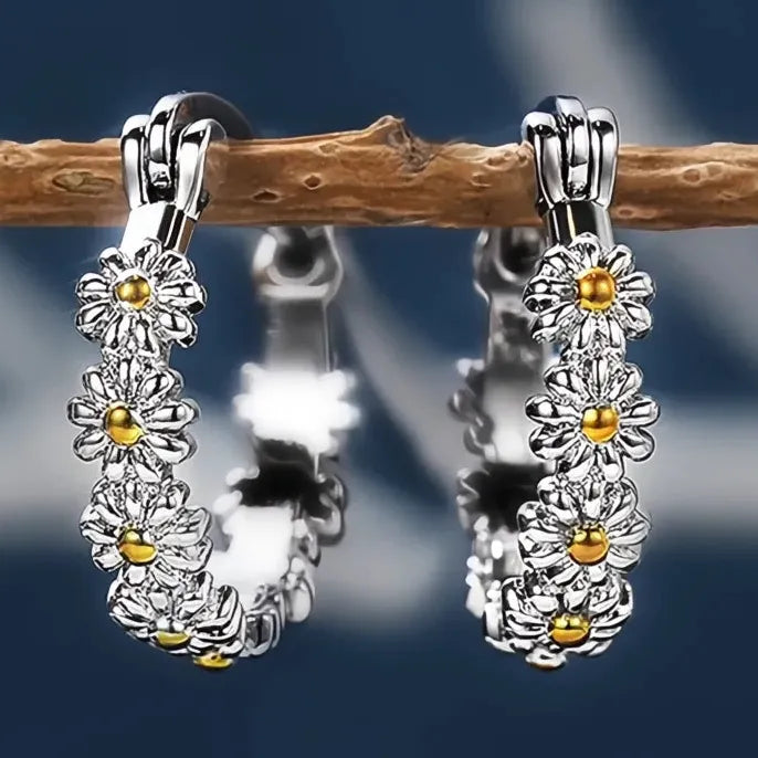 Fresh Daisy Small Geometric Brass Hoop Earrings for Women and Girls