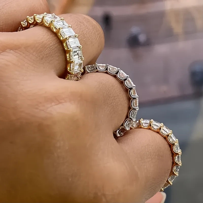 Luxury Micro Paved Square Cubic Zirconia Promise Ring for Women Engagement Wedding Jewelry