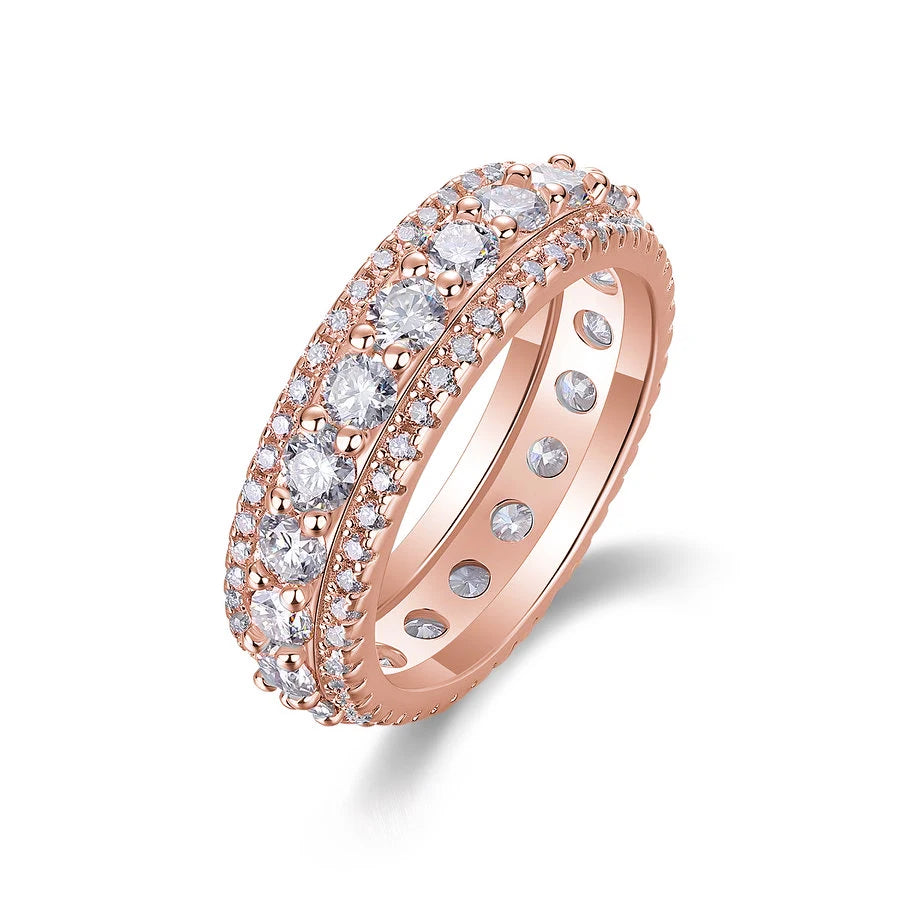 2.572CTW Moissanite Full Eternity Ring 925 Sterling Silver 18K Gold Plated Wedding Band 3 Row