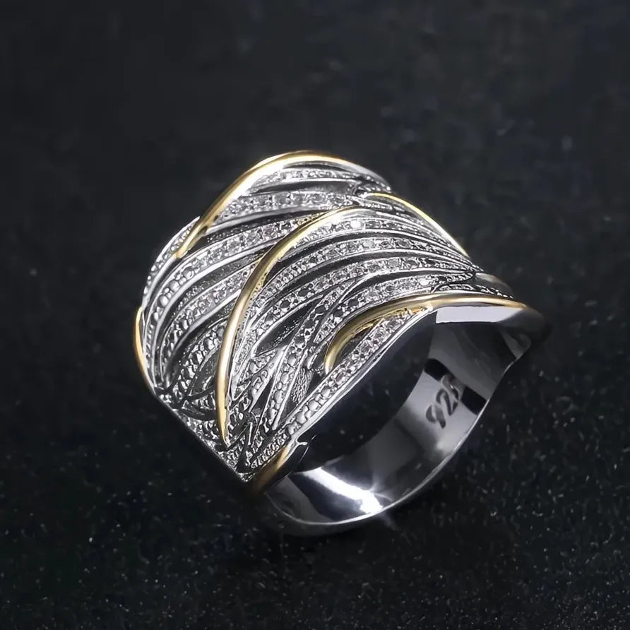 Two Tone Geometric Women’s Ring with Cubic Zirconia Fashion Jewelry