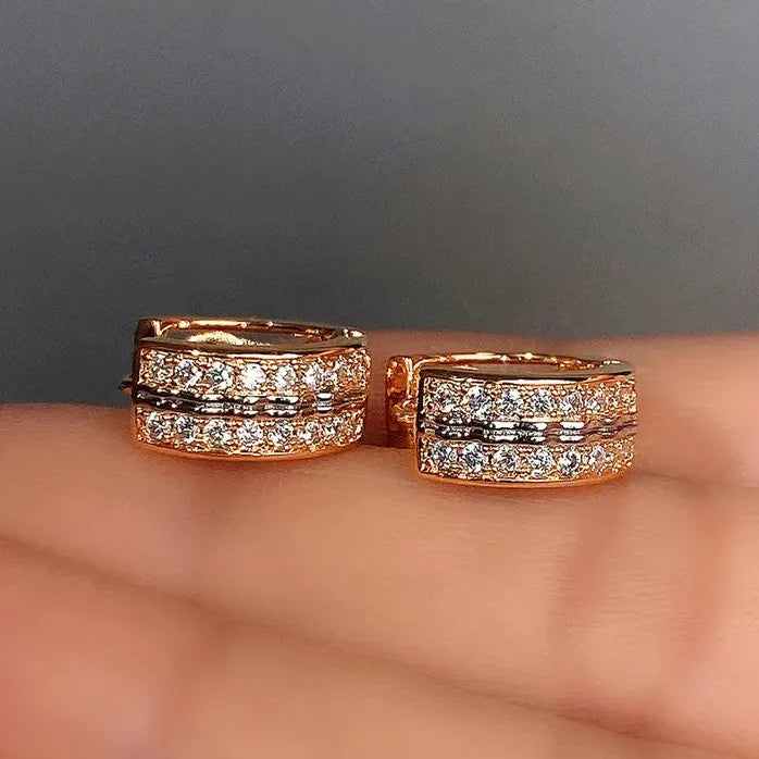 Two Tone Micro Paved CZ Geometric Hollow Hoop Earrings for Women Brass Alloy