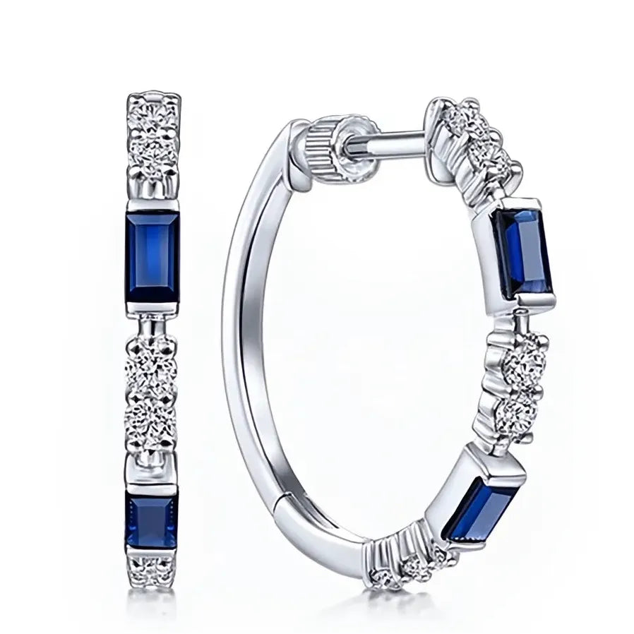 Small Round Blue Crystal Zircon Hoop Earrings for Women Jewelry Gift