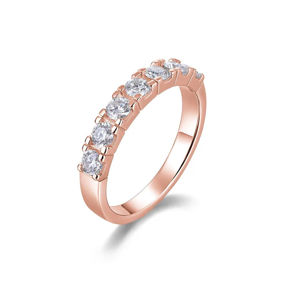 S925 Sterling Silver 0.7CT Moissanite Half Eternity Wedding Anniversary Ring Women