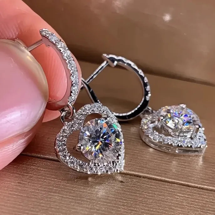 Heart Drop Copper Alloy Earrings with AAA Cubic Zirconia for Women
