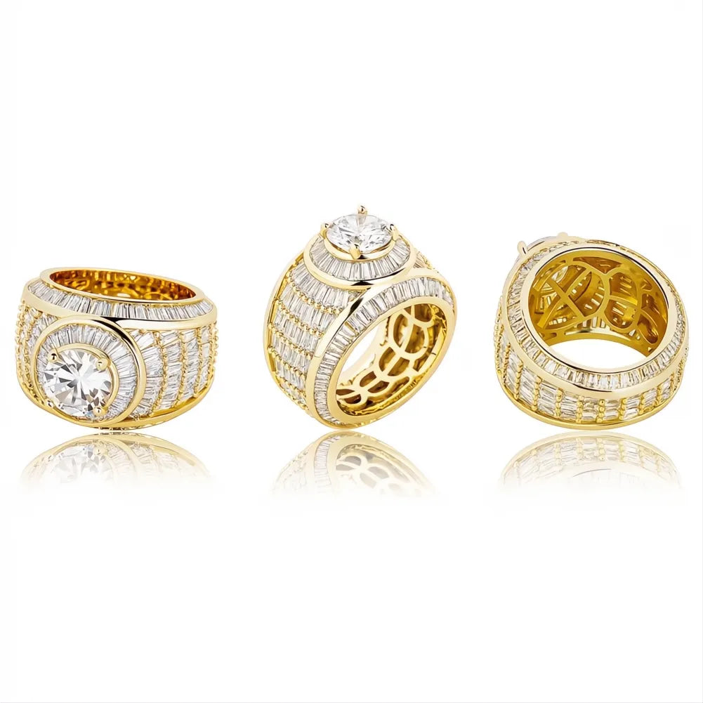 White Gold Color Baguette CZ Ring | Fully Iced Out Hip Hop Rap Bling Jewelry