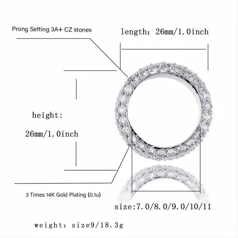 5 Row Iced Out CZ Bling Ring – Gold Silver Color Hip Hop Ring for Men