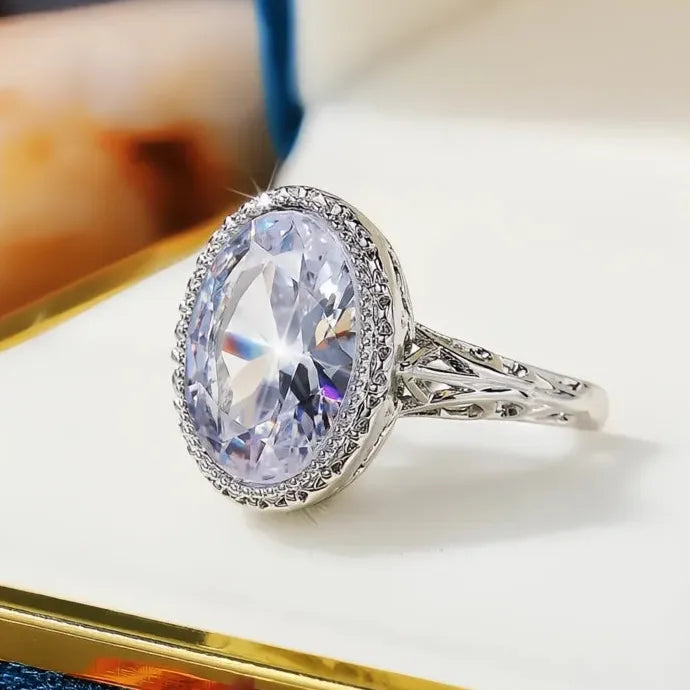 Oval Crystal Cubic Zirconia Wedding Engagement Ring for Women Brass Band