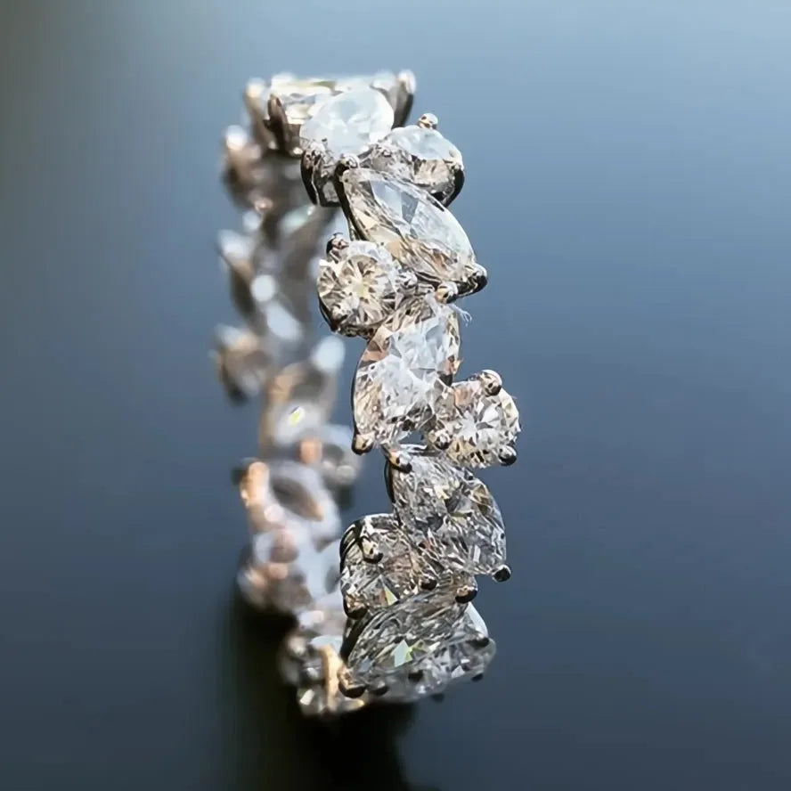 Romantic Bridal Wedding Ring for Women Brass Cubic Zirconia Marquise Round Irregular Band