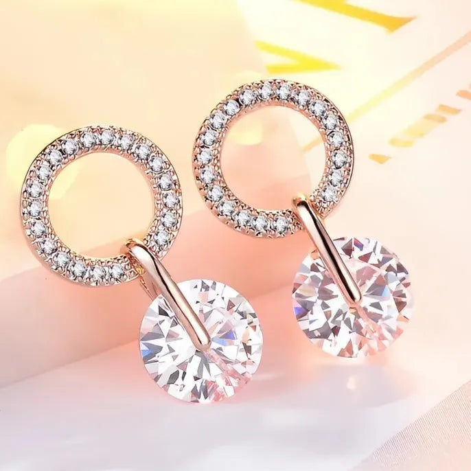 Korean Geometric Cubic Zirconia Drop Earrings for Women, 4 Colors Available