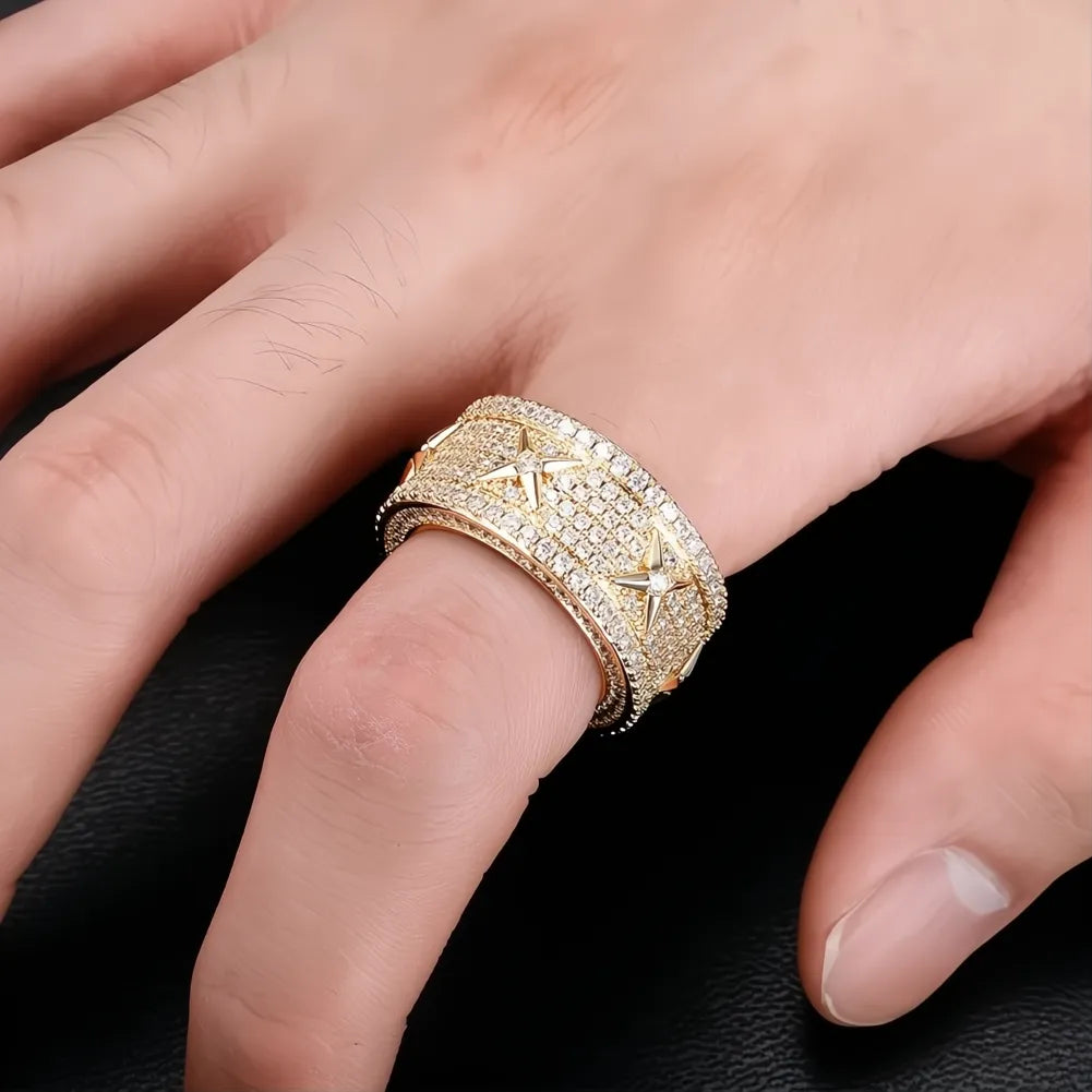 Men’s Luxury Iced Out Ring – White Gold Plated Full Micro Pave CZ Hip Hop Ring