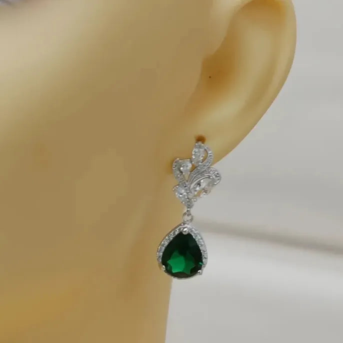 Aesthetic Green Pear Cubic Zirconia Drop Earrings Women Wedding Engagement Party Jewelry