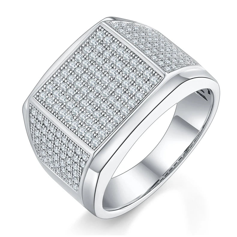 925 Sterling Silver Moissanite Wedding Ring Thick Solid Unisex Band Jewelry