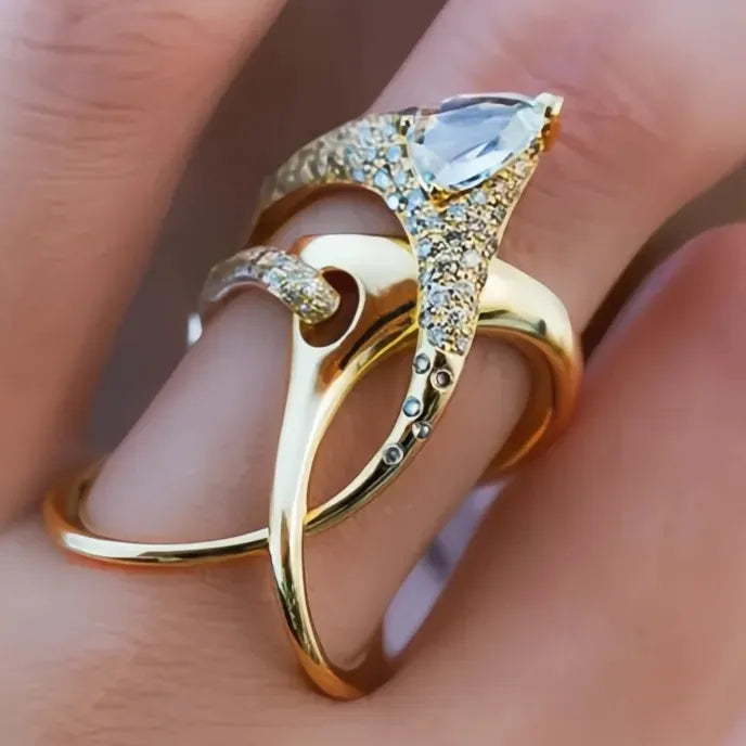 Luxury Irregular Magical Witch Ring Women’s Brass Pave Setting Cubic Zirconia Jewelry