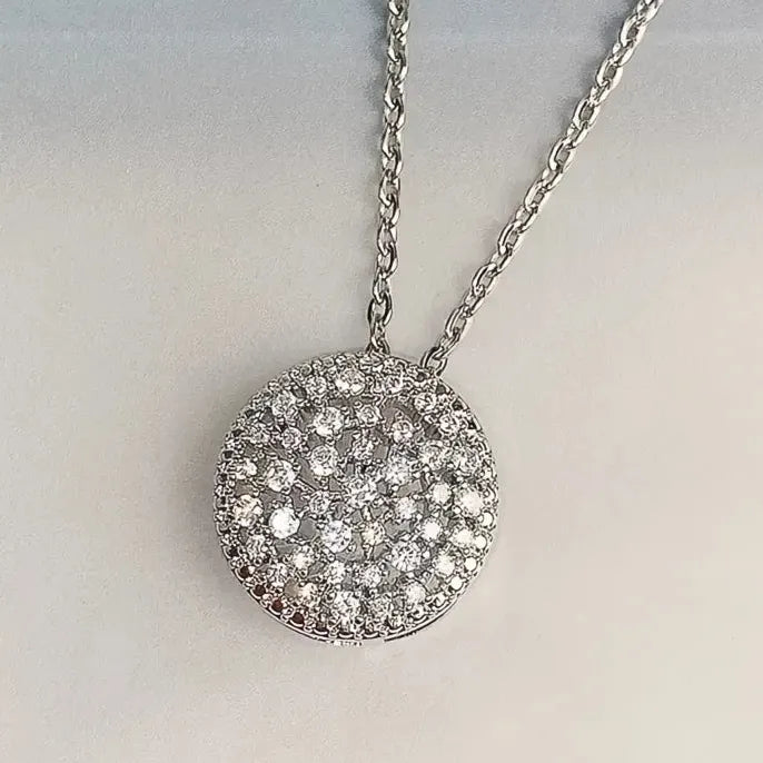 Cubic Zirconia Geometric Pendant Necklace 45CM Silver O Chain for Women