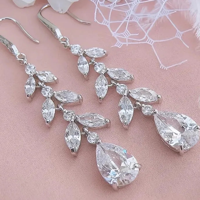 Aesthetic Bridal Dangle Earrings for Women Wedding Luxury Cubic Zirconia Copper Alloy Jewelry 2021