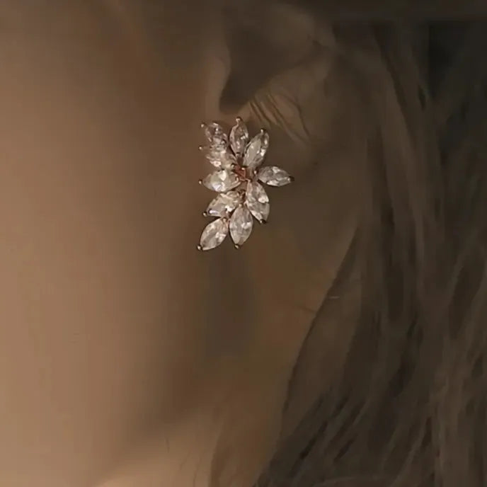 Chic Leaf Geometric Stud Earrings for Women with AAA Marquise Cubic Zirconia Copper Alloy Jewelry