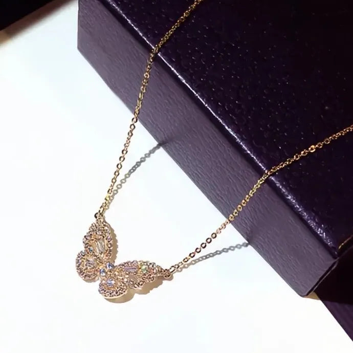 Butterfly Pendant Necklace Copper Alloy with Shiny CZ Wedding Gift
