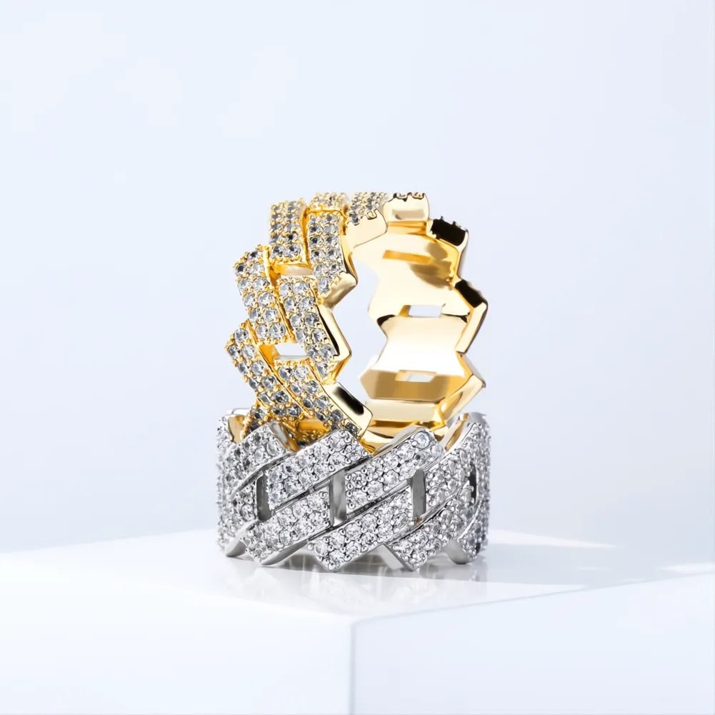 Hip Hop Iced Out Cuban Ring for Men – Prong Set CZ Gold Silver Color Bling Ring