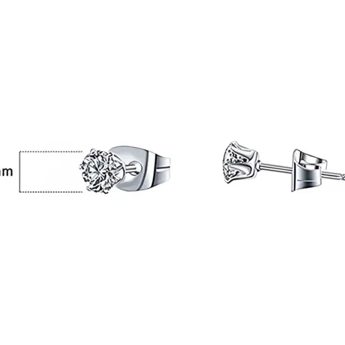 Minimalist Silver Geometric Cubic Zirconia Stud Earrings 6 Claws Unisex