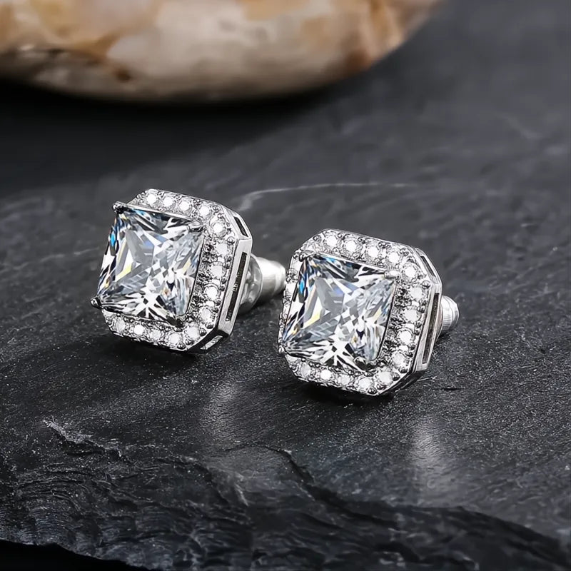 Rectangle Square Green Cubic Zirconia Stud Earrings for Women Elegant Party Anniversary Gift