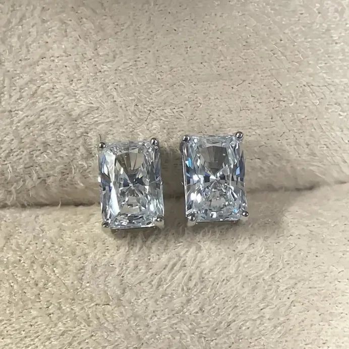 Geometric Cubic Zirconia Rectangular Stud Earrings for Women Wedding Jewelry