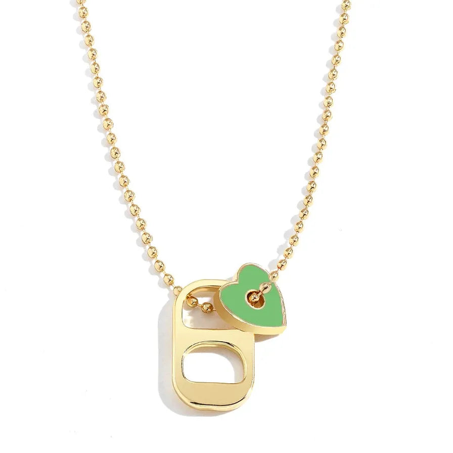 Love Heart Enamel Pendant Necklace for Women Gold Beaded Chain Jewelry