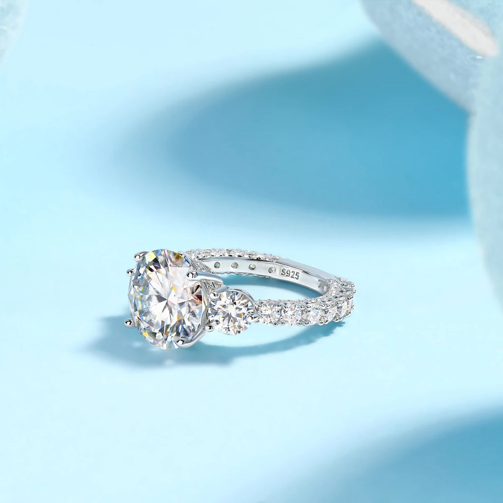 Luxury 5CT Round Cut Moissanite Ring Women S925 Sterling Silver 18K Gold Plated Jewelry