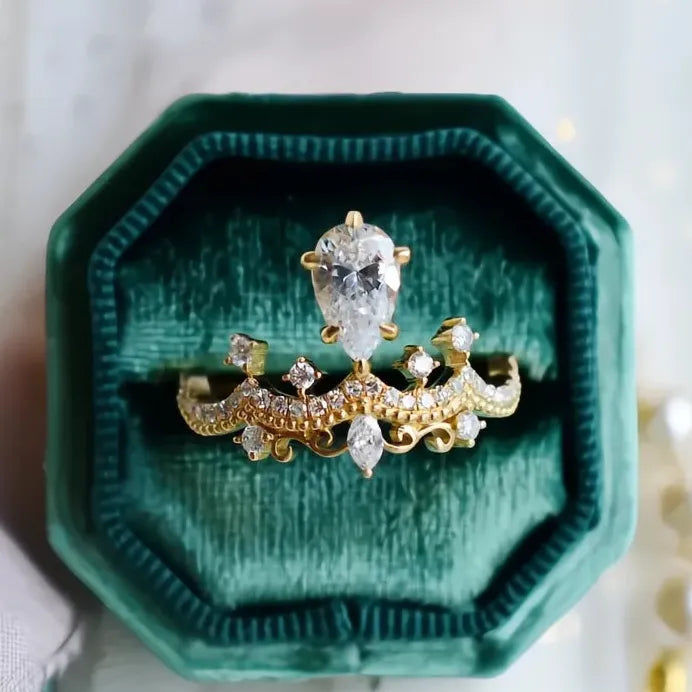 Luxury Gold Crown Wedding Band with AAA Cubic Zirconia Inlay for Women