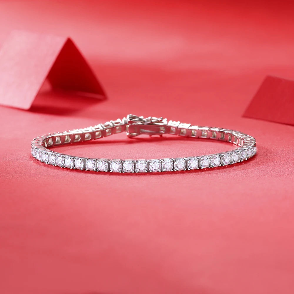 4mm Moissanite Tennis Bracelet S925 Silver 18K Gold Plated D Color VVS1 Jewelry Gift