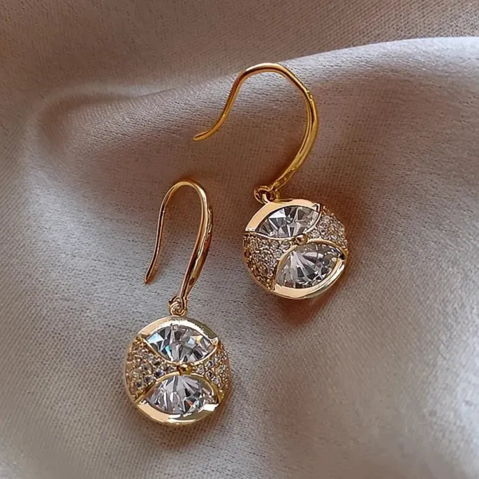 Luxury Gold Cubic Zirconia Geometric Drop Earrings Bridal Wedding Gift
