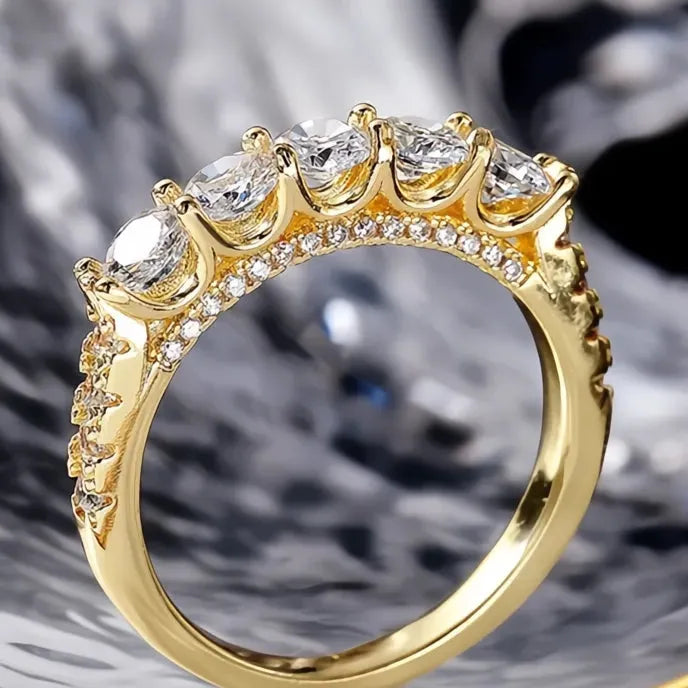 Luxury Women’s Brass Wedding Band Ring Cubic Zirconia CZ Geometric Crystal Jewelry
