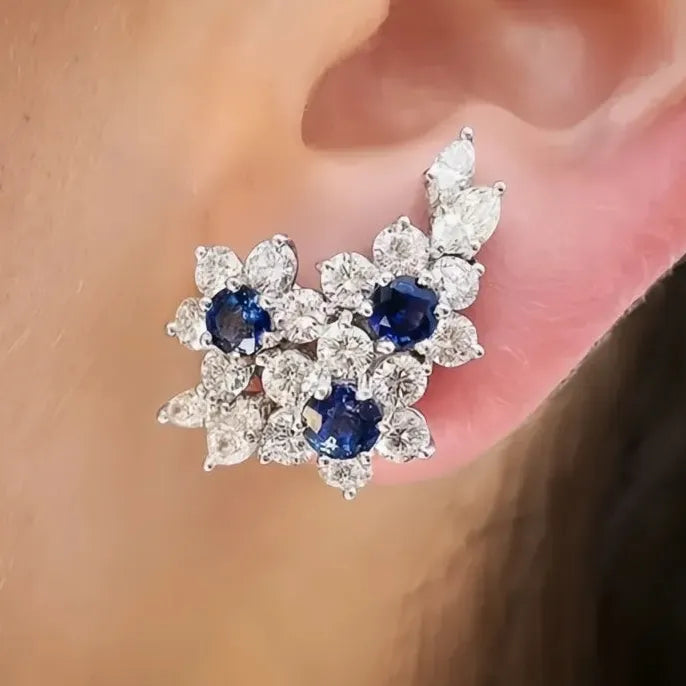 Gorgeous Women's Blue White Round Cubic Zirconia Stud Earrings Luxury Wedding Party Jewelry