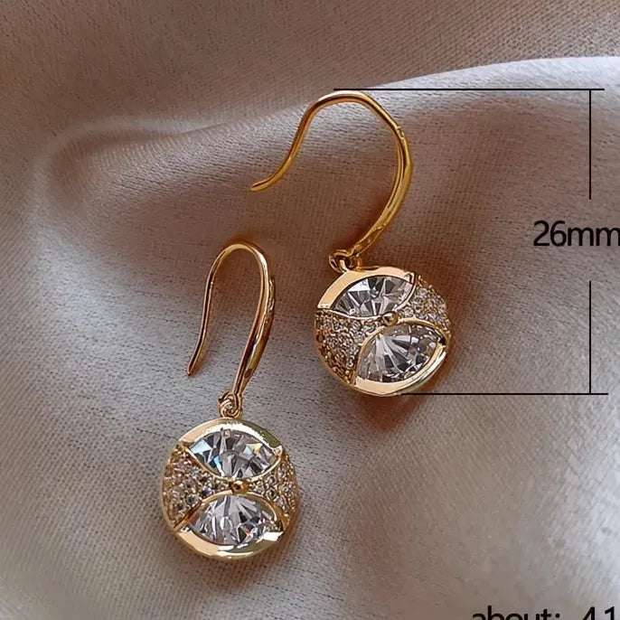 Luxury Gold Cubic Zirconia Geometric Drop Earrings Bridal Wedding Gift