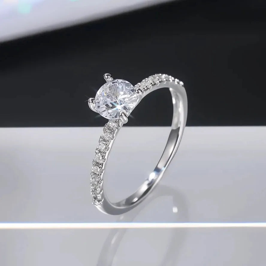Classic 4 Claws Round Cubic Zirconia Women’s Wedding Engagement Ring Brass Bridal Jewelry 3 Colors