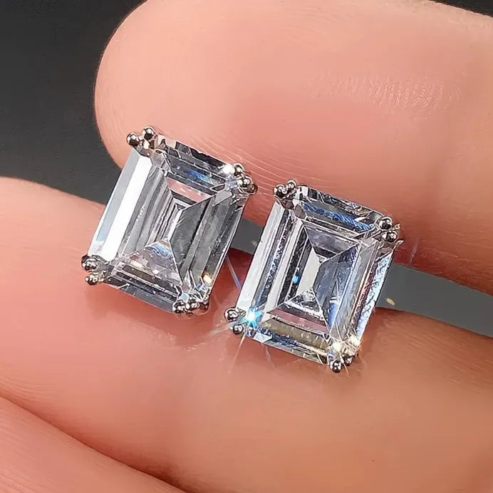 Geometric Square Cubic Zirconia Stud Earrings Unisex for Men & Women