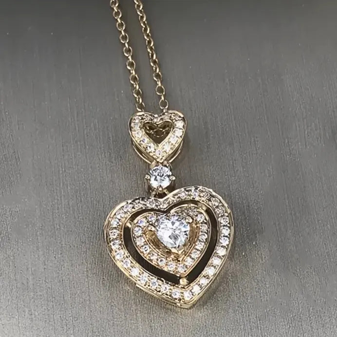 Luxury Heart Pendant Wedding Necklace with Cubic Zirconia for Women Silver Gold