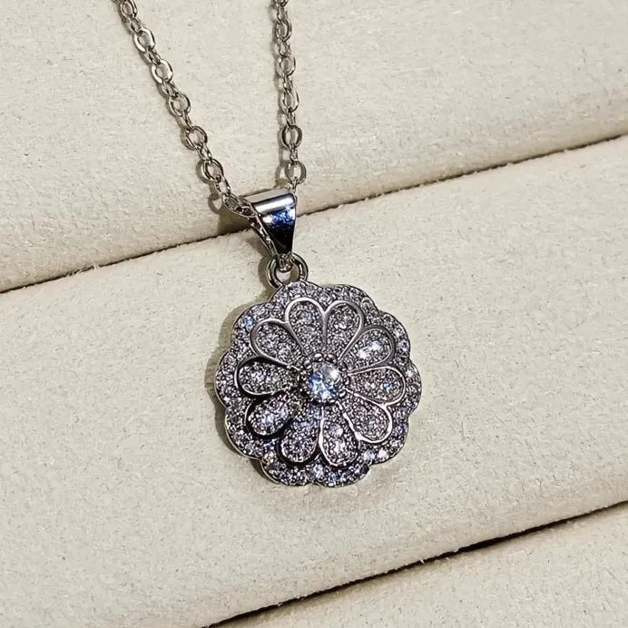 Geometric Flower Wedding Necklace with AAA Cubic Zirconia for Women